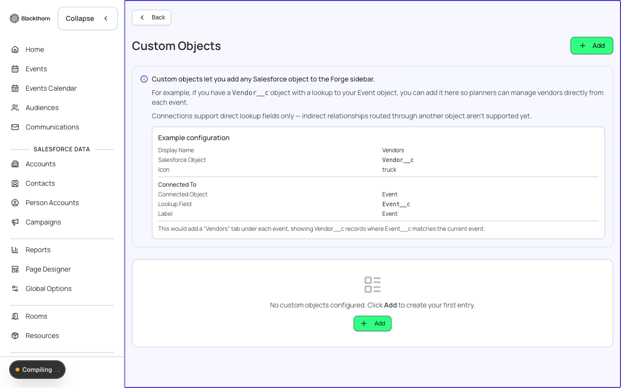 The Object Mapping configuration screen, showing a mapped custom object entry.