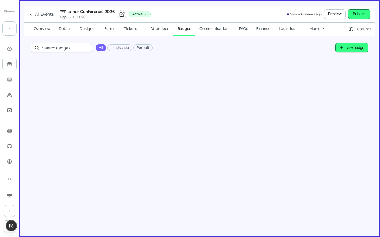The Export PDF dialog lets you filter by ticket tier and page size before generating the print file.