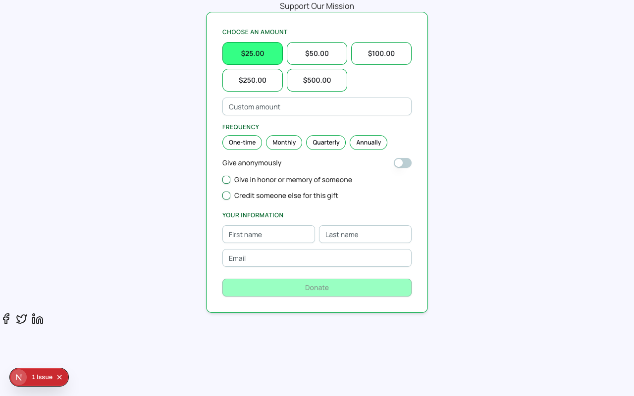 A public donation page for *Planner Conference 2026, showing giving tiers and a secure checkout form.